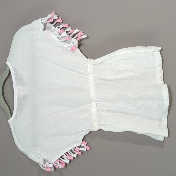 Tommy Bahama Girls Medium 7/8 Beach Cover Up Top White Pink Tassels - Picture 2 of 12